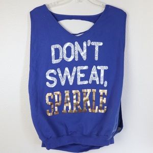 NWT MikenFlow Women's Graphic French Terry Don't Sweat, Sparkle Blue Size XL